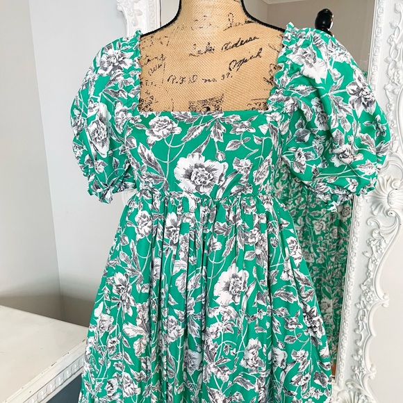 New York Couture One of a Kind Vintage Flowers Puff Sleeve Maxi Dress - Picture 6 of 8